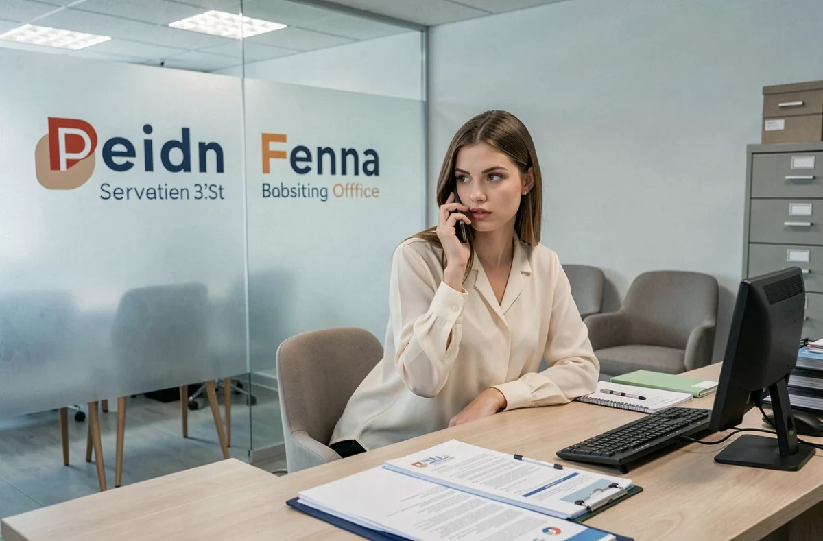 Coordinatrice d'Allo Baby-Sitting gérant des demandes de garde depuis un bureau d'agence professionnelle