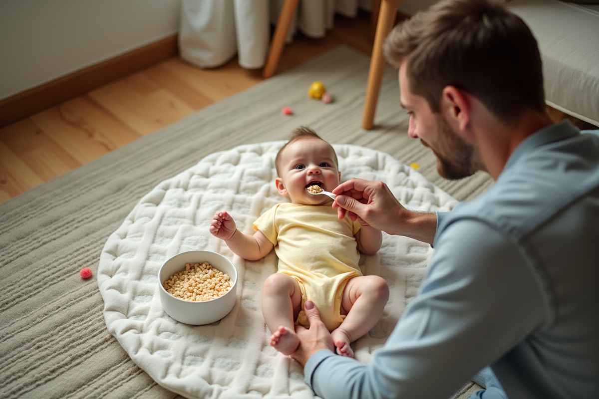 Bébé fille avec son père lors de la dégustation