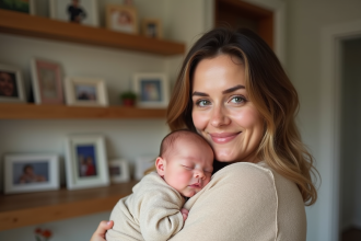 Bébé nouveau-né dans les bras d'une femme souriante
