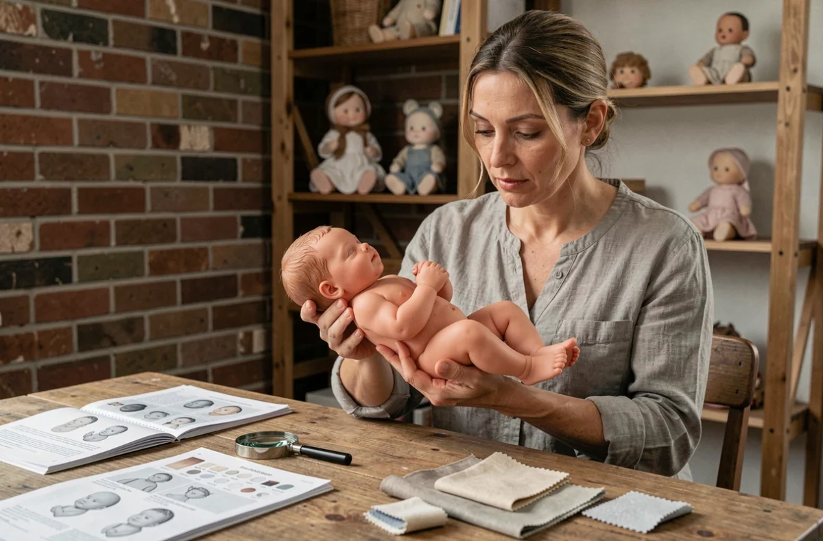 Collectionneuse tenant un bébé reborn en silicone à examiner, guide pratique pour débuter une collection