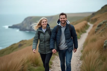 Couple marche côte mer paysage sauvage