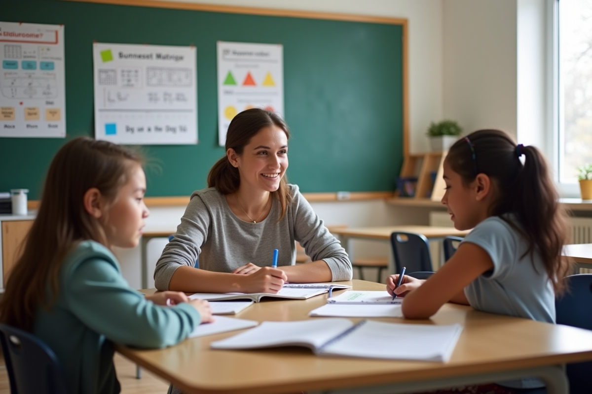 Cours de mathématiques avec professeur et élèves en classe