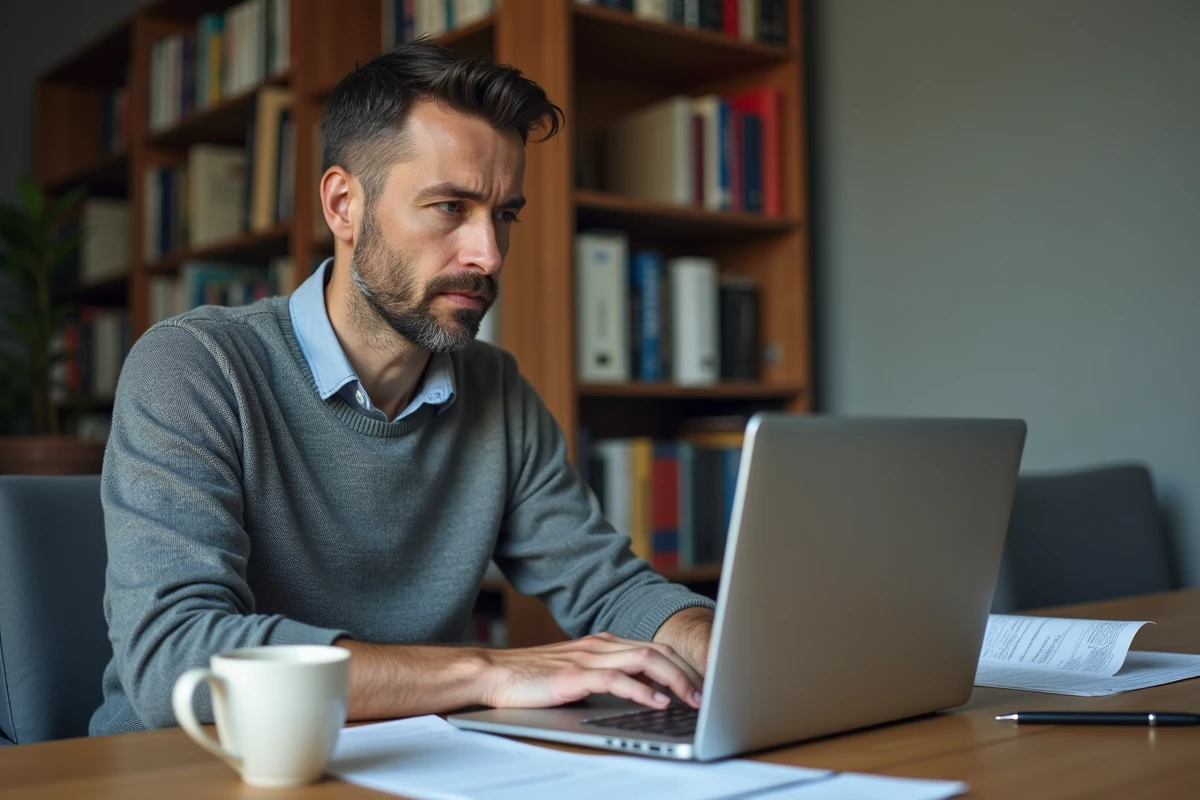 Homme effectuant une demande d'acte de naissance en ligne depuis son domicile