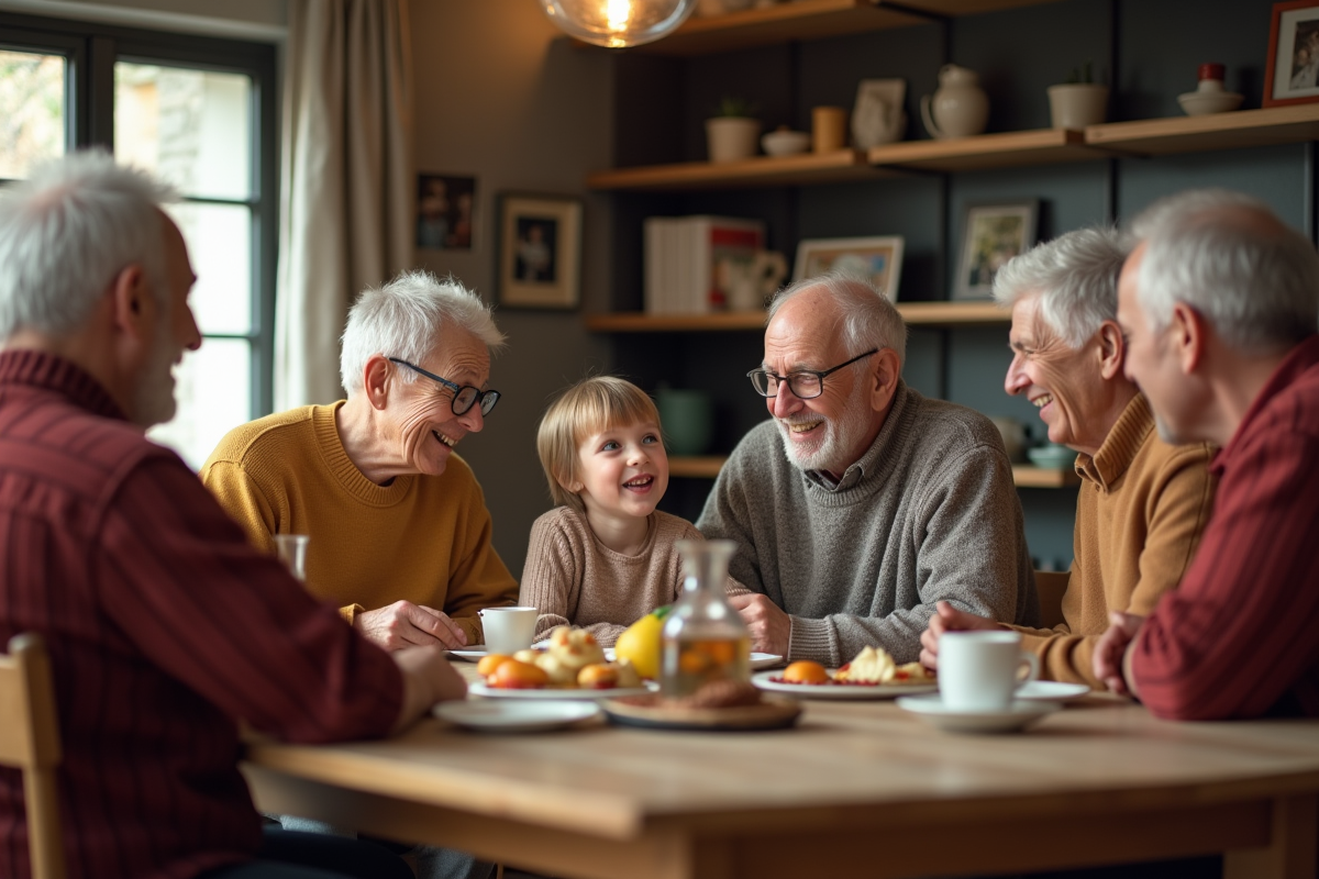 Famille multigenerational autour d'une table en intérieur