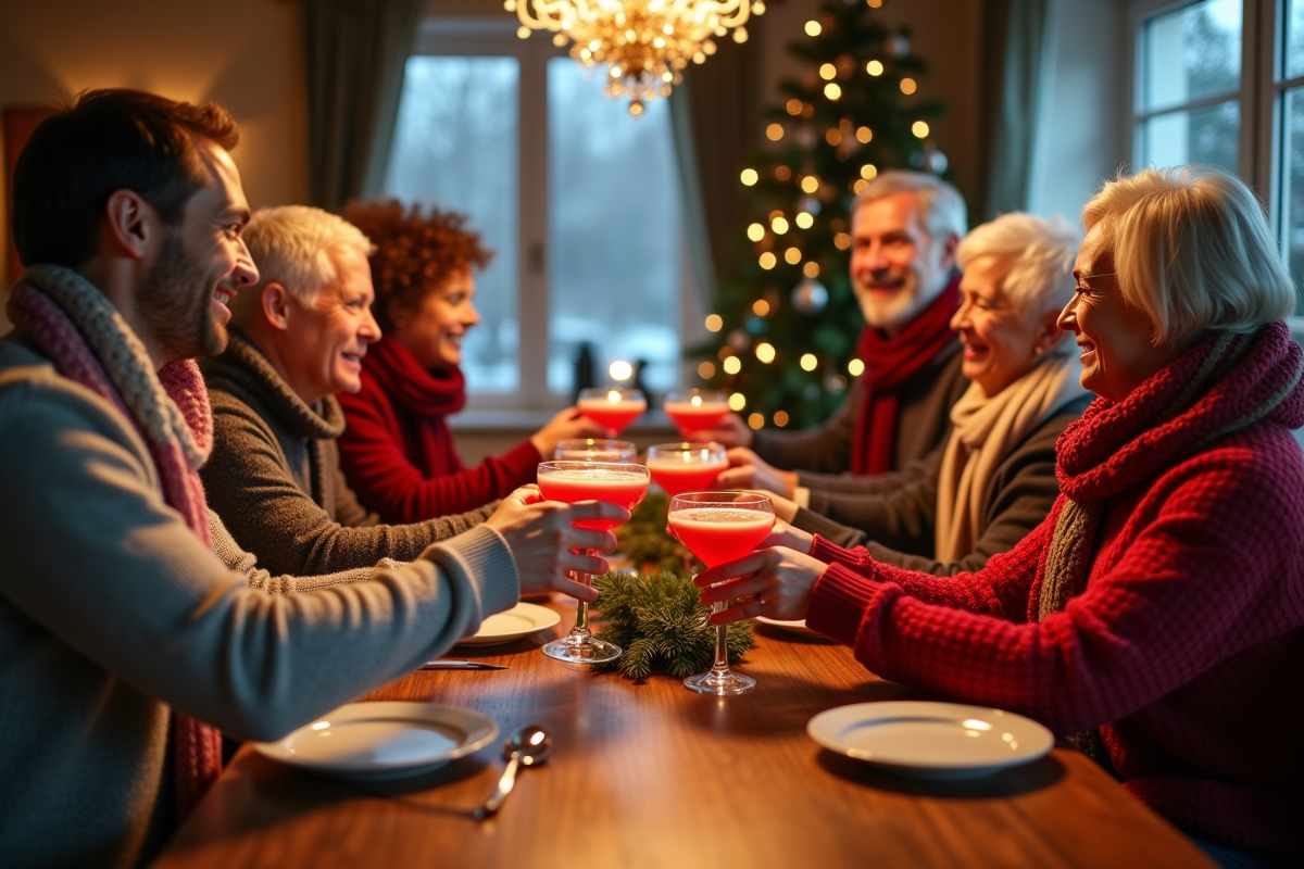 Famille multigenerational autour d un diner de noel chaleureux
