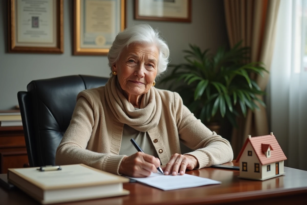 Femme âgée examinant un testament dans un bureau professionnel