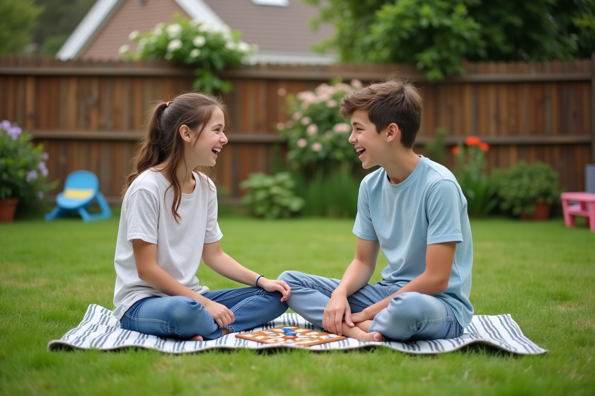 Deux adolescents jouant à un jeu en plein air dans le jardin