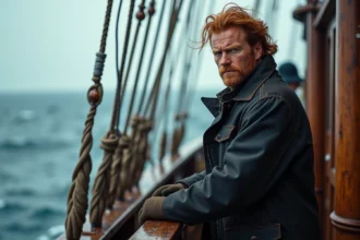 Homme marin regardant l'horizon en mer