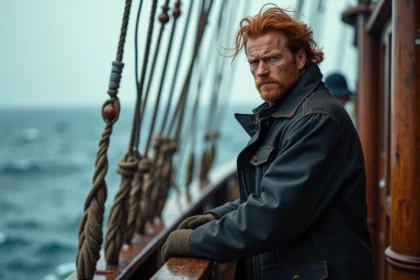 Homme marin regardant l'horizon en mer