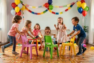 Enfants jouant à la chaise musicale lors d'un anniversaire rapide à organiser en intérieur