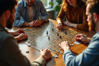 Groupe d'amis jouant à un jeu de société moderne