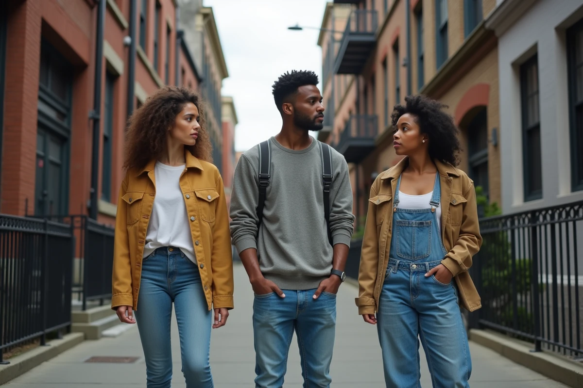 Trois jeunes urbains de différentes origines dans la rue