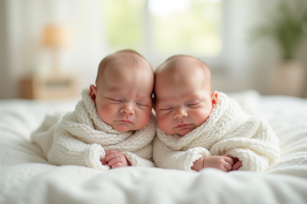 Deux bébés jumeaux endormis sur une couverture blanche