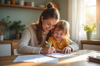 Maman heureuse avec enfant aidant social assistance