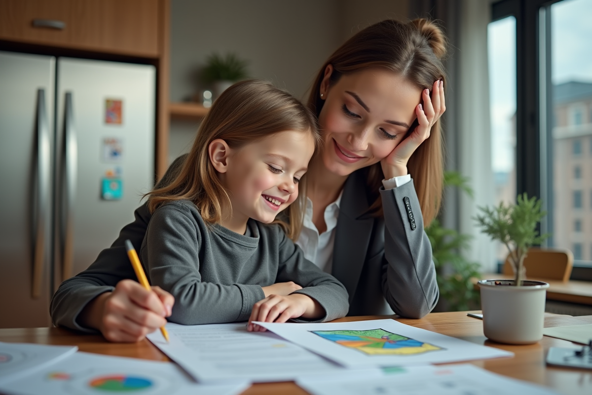Femme et fille souriantes dans une cuisine moderne