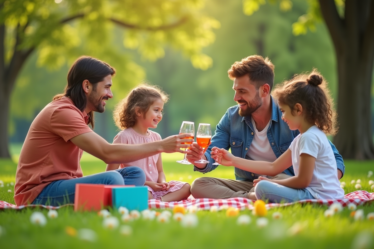 Famille en pique-nique dans un parc ensoleille