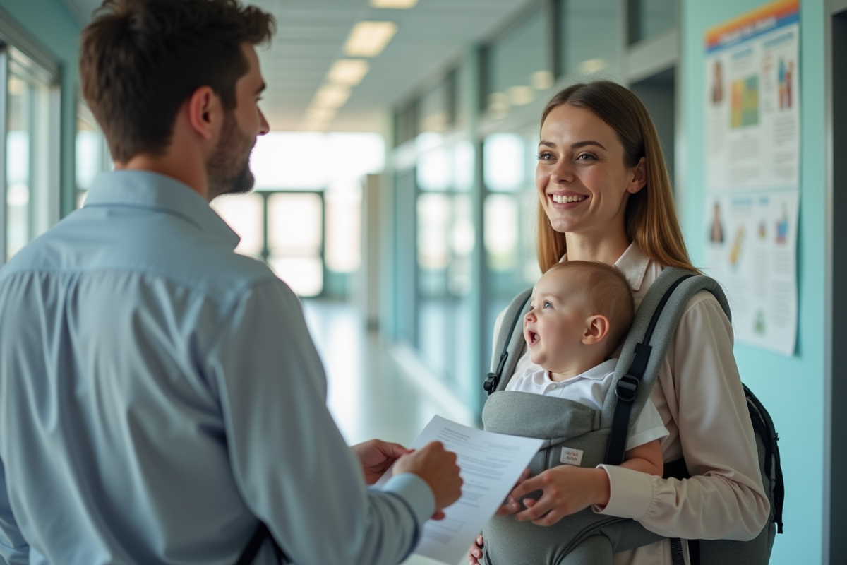 Recrutement avec une femme et un bébé dans un bureau lumineux