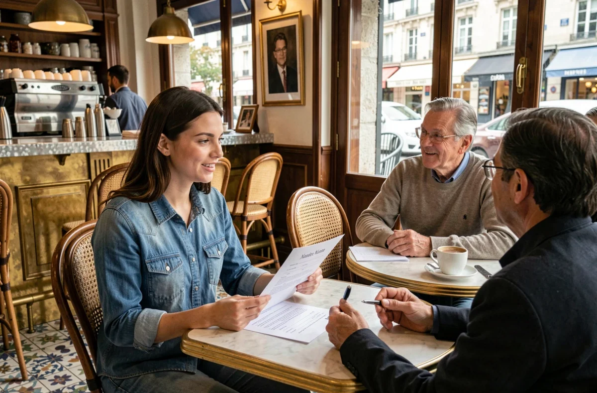 Baby-sitter rencontrant une famille dans un café à Nantes dans le cadre d'une mise en relation via Star of Service
